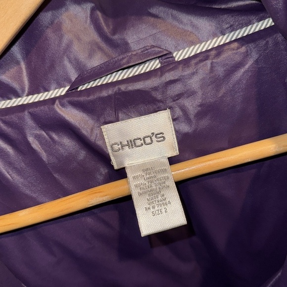 Chicos puffer jacket coat filled size 2 like new zip & snap closure purple sz 12 - Picture 3 of 5